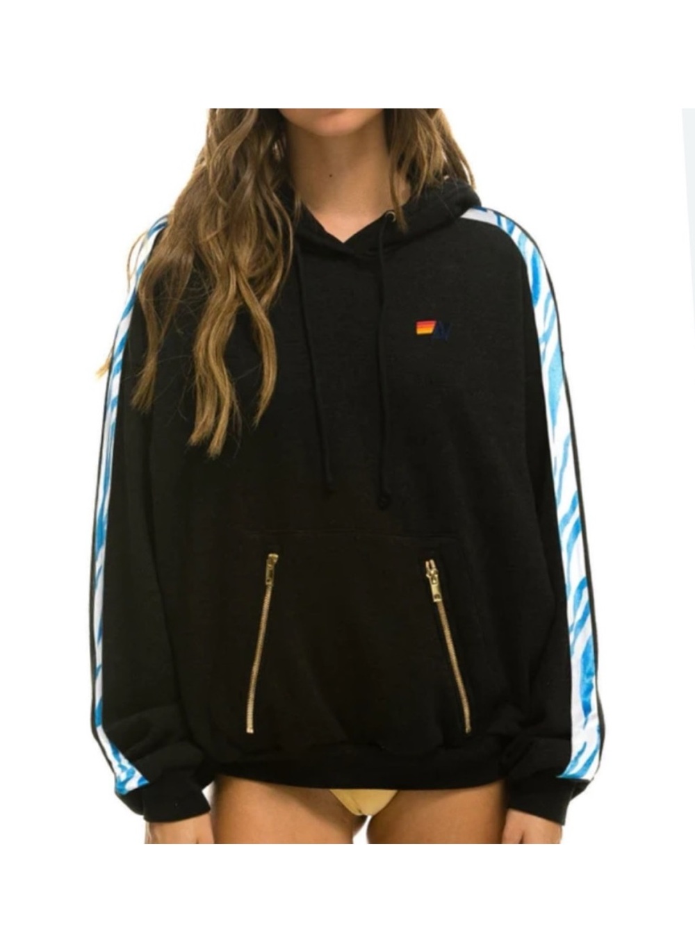 AVIATOR NATION - TIGER RELAXED PULLOVER HOODIE W/ ZIPPER POCKETS blue tiger